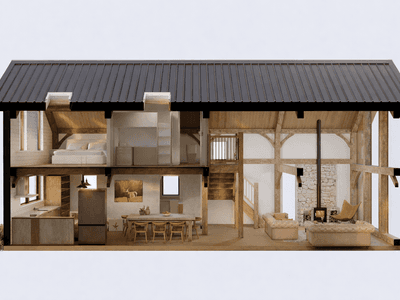 Contemporary rural New Zealand home with Japanese-inspired interior and large glass gable frontage