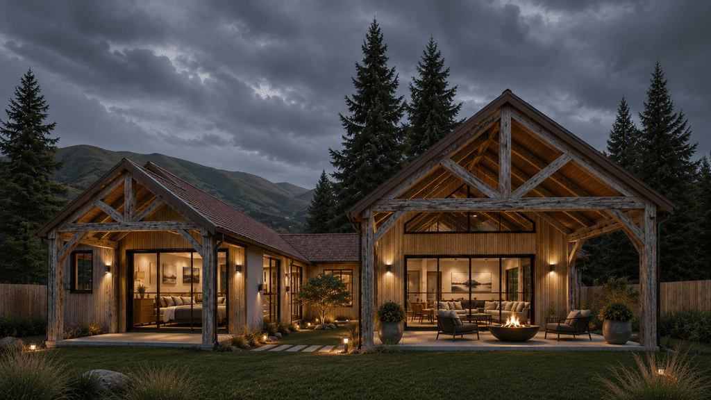 Rustic modern barn frame residence with natural timber detailing