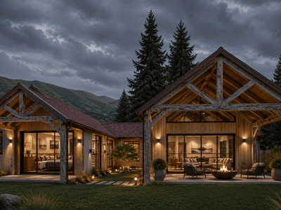 Rustic modern barn frame residence with natural timber detailing