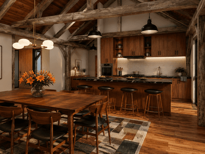 Spacious single level barn house designed for suburban living