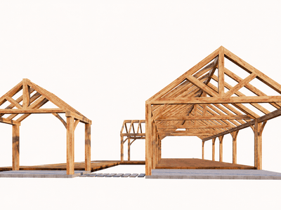 Modern barn style home with handcrafted timber frame structure 