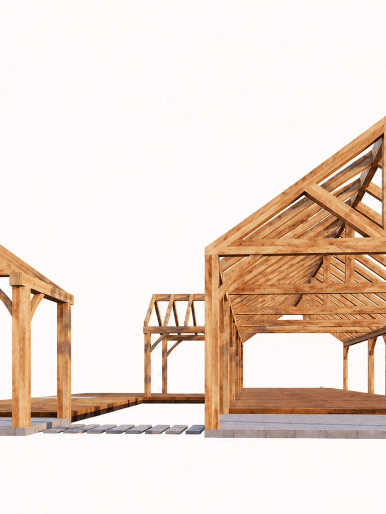 Modern barn style home with handcrafted timber frame structure 