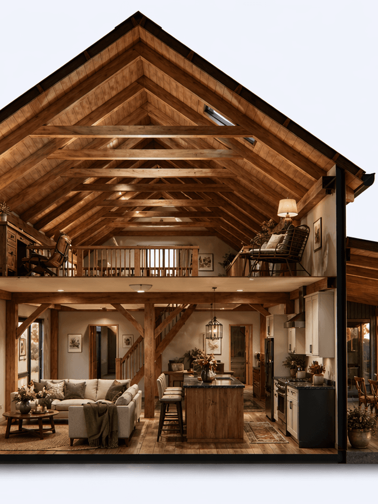 Premium timber frame residence designed for relaxed downsizing lifestyles cross section