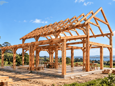 Premium New Zealand timber frame home with a two-storey modular design, handcrafted timber joinery and a generous outdoor entertaining veranda.