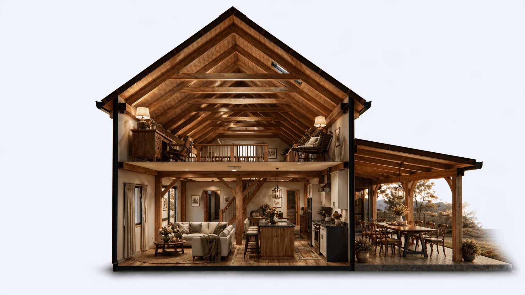 Premium timber frame residence designed for relaxed downsizing lifestyles cross section