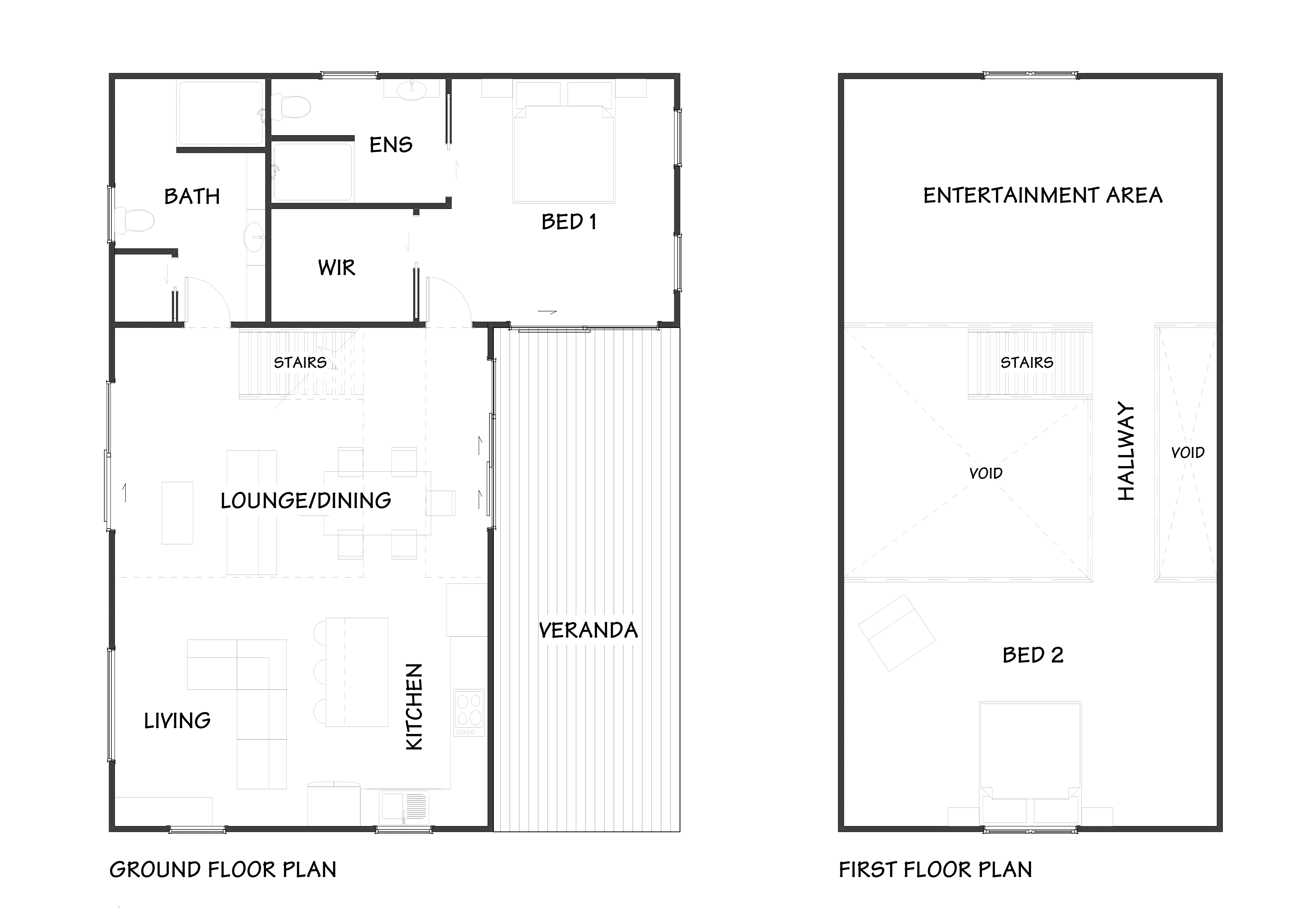 Timber frame country home with covered outdoor entertaining area - floor plan