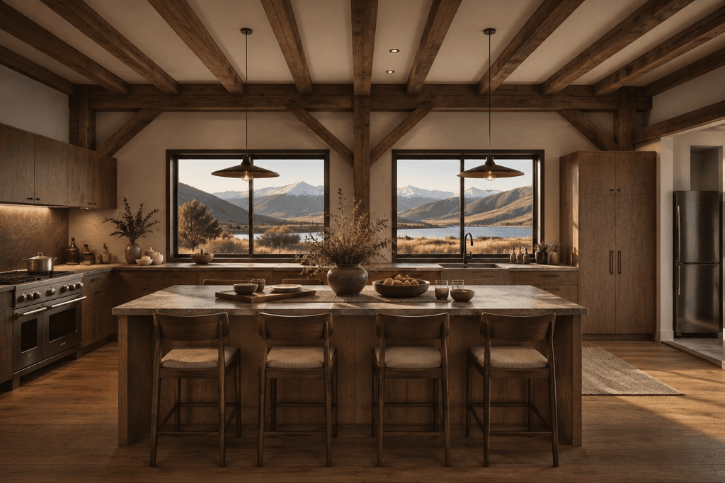 Prairie-style timber frame kitchen 