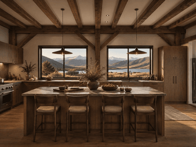 Prairie-style timber frame kitchen 