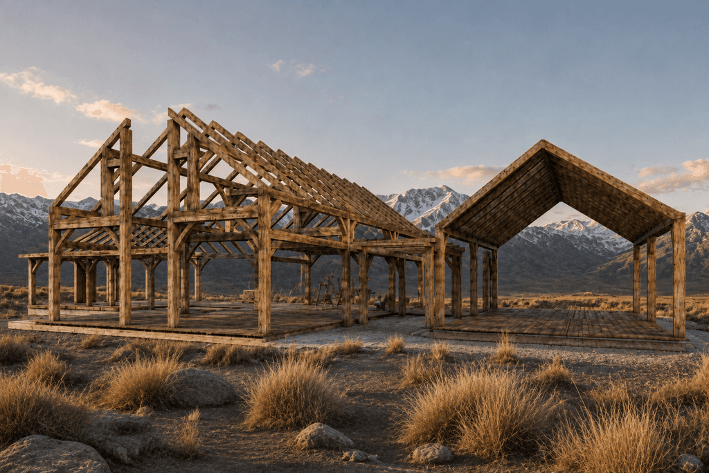 Luxury timber frame mountain home surrounded by native tussocks and Central Otago landscape