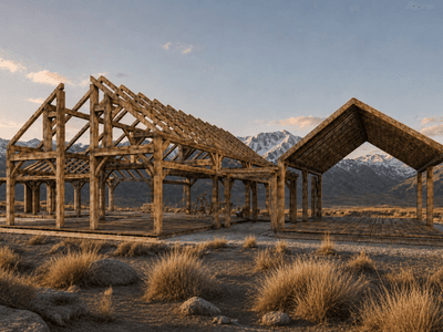 Luxury timber frame mountain home surrounded by native tussocks and Central Otago landscape