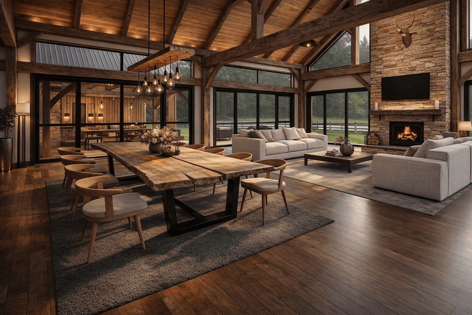 Large timber frame home interior in New Zealand