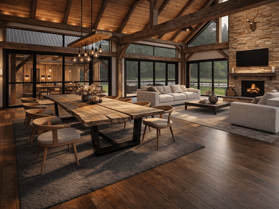 Large timber frame home interior in New Zealand