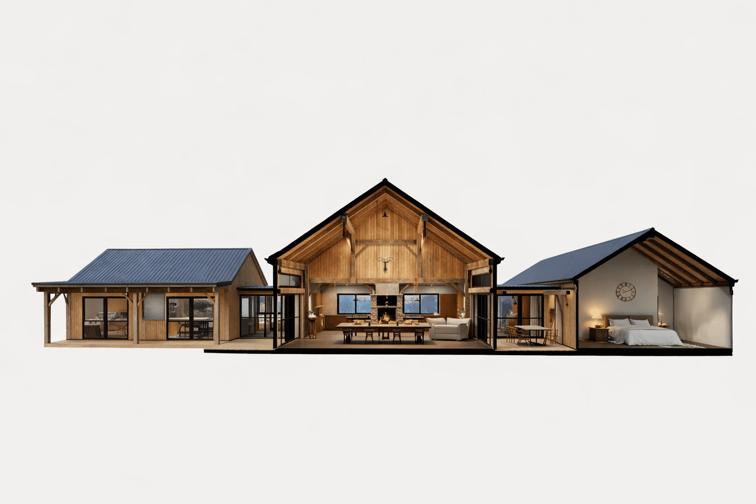 Expansive timber house with exposed beams in New Zealand