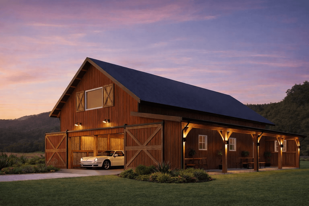 Elegant timber frame barn for vehicle storage NZ - "The Origin" by Heritage Timbercraft
