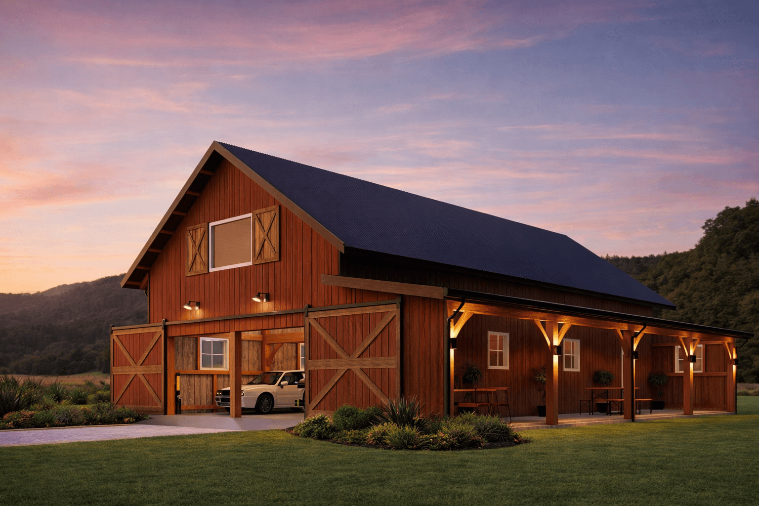 Barn style home “The Origin” two-storey design with lean-to
