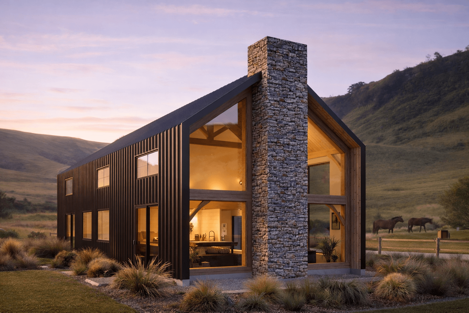 Modular double storey SIP barn timber frame home exterior