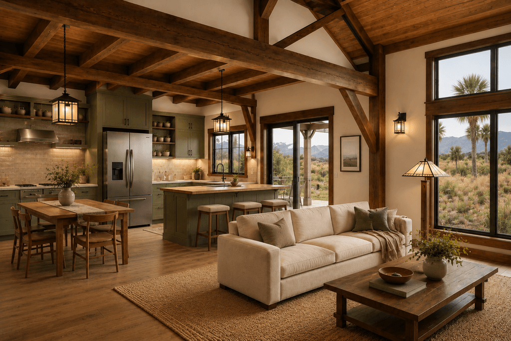 Premium timber frame barn home with dramatic vaulted ceiling