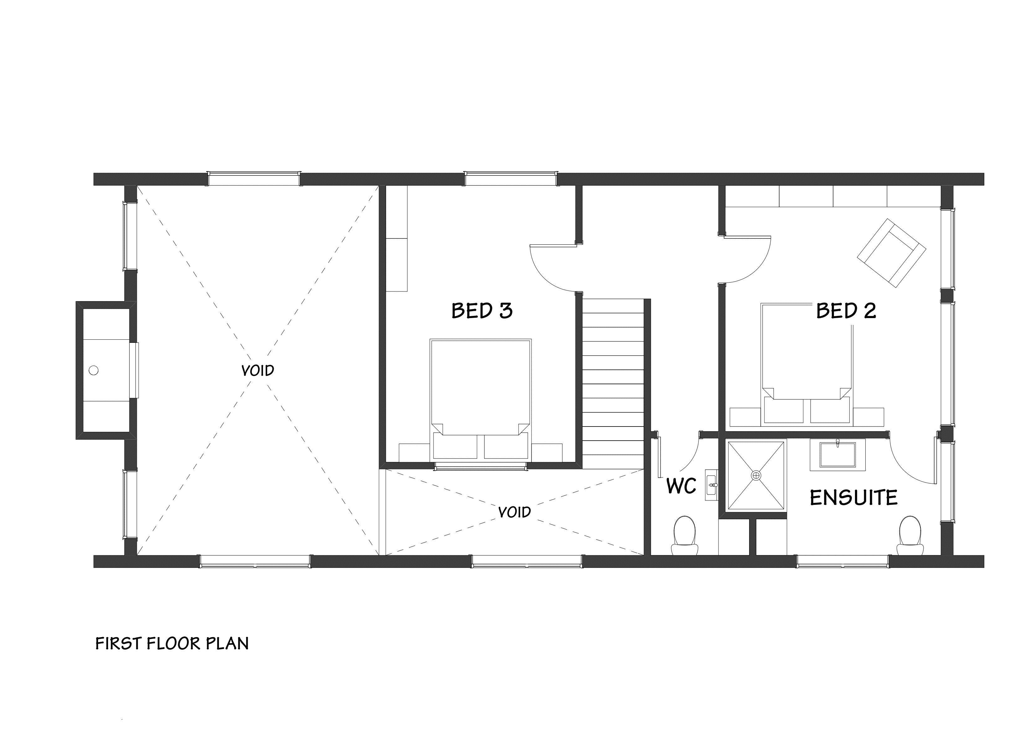 Contemporary barn style home with three bedrooms floor plan