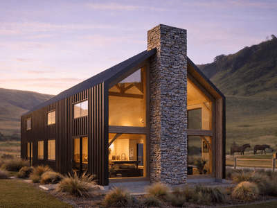Modular double storey SIP barn timber frame home exterior
