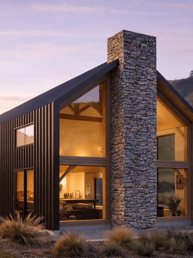 Modular double storey SIP barn timber frame home exterior