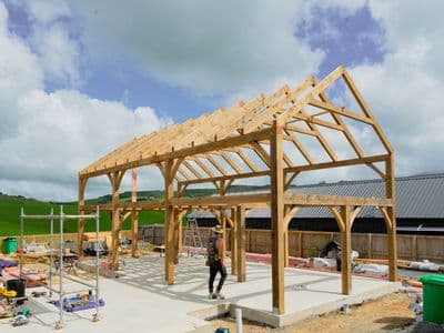 Timber frame for a modern barn home, highly customisable 3 bedroom barn style home
