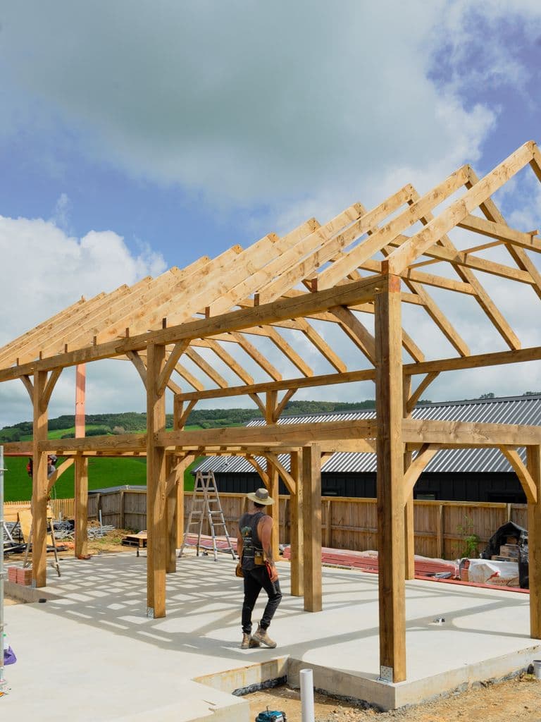 Timber frame for a modern barn home, highly customisable 3 bedroom barn style home