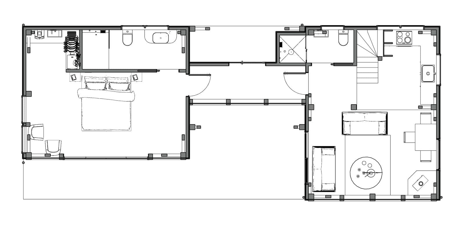 Compact timber frame home house plan with large glazing in NZ