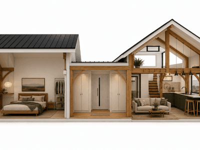Compact 70m² timber frame SIP home with gable roof, loft bedroom, and luxury small-living retreat design