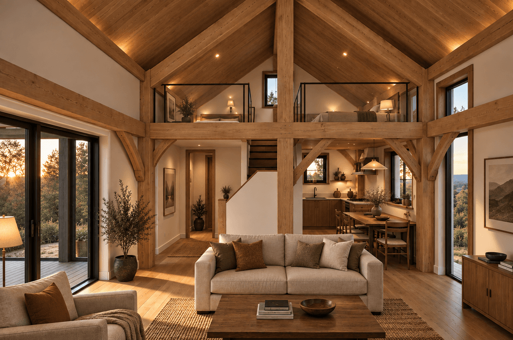 100m² sustainable NZ timber frame small home with two bedrooms and loft 