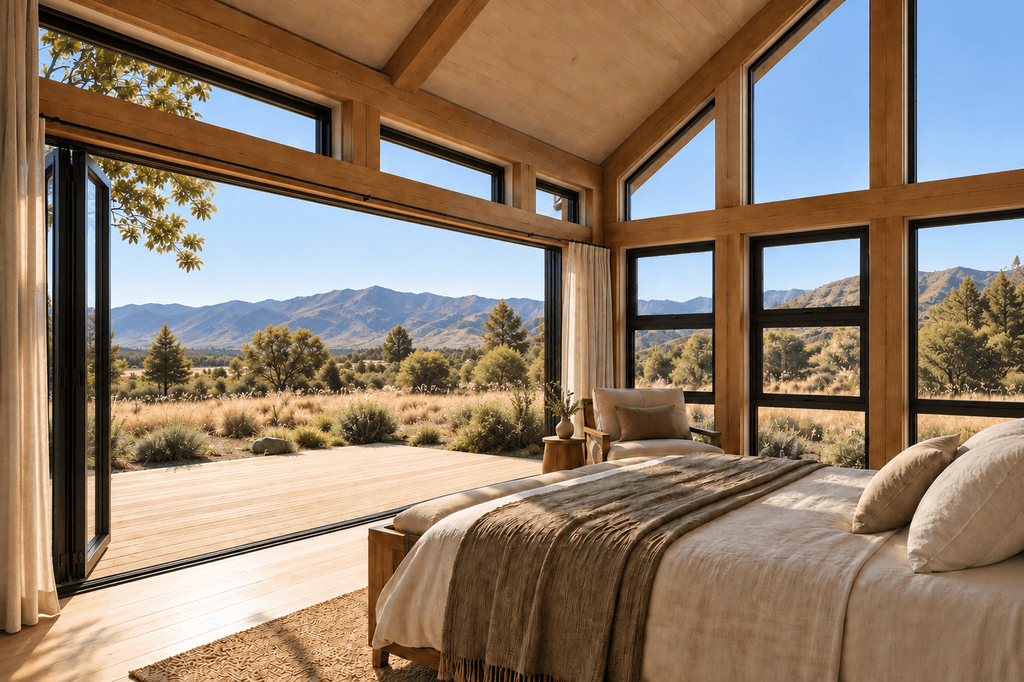Master bedroom in high-quality 100m² timber frame home made from sustainably grown New Zealand timber