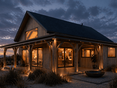 Hand-hewn NZ timber home with vaulted ceilings, open-plan living, and refined rustic coastal design