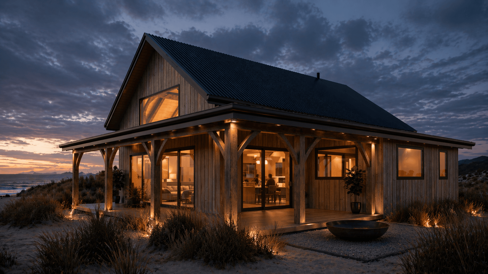 Hand-hewn NZ timber home with vaulted ceilings, open-plan living, and refined rustic coastal design