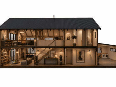 Double storey English barn frame home with twin 3m verandas