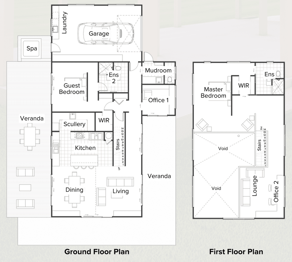 2 bedroom timber barn house for suburban or lifestyle sections floor plan