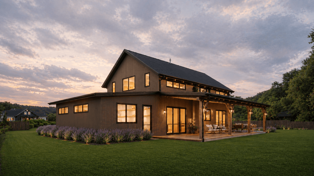 Double height barn home living area with designer modern farmhouse styling