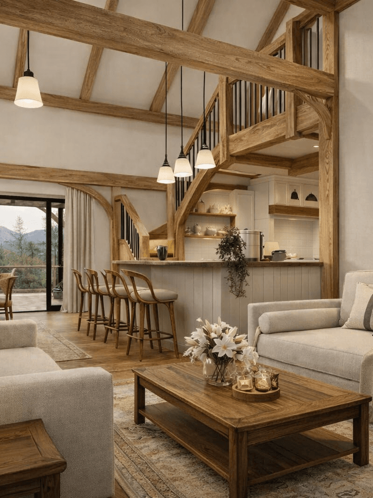 Minimalist timber barn home exterior with NZ native flora and seamless indoor outdoor living design