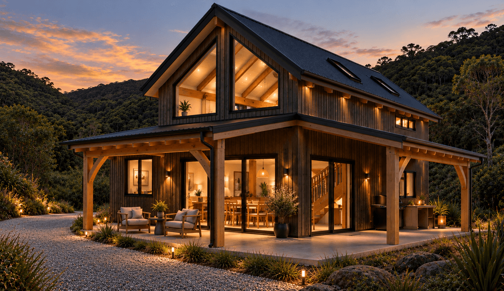 98sqm timber frame home NZ, two storey design with WFH office upstairs