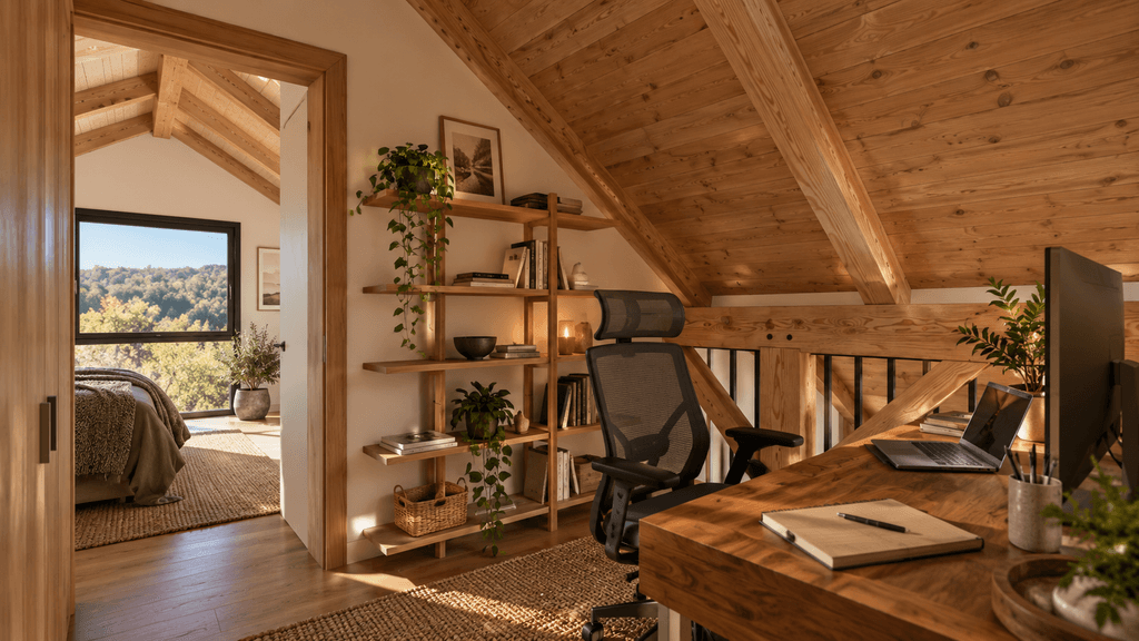 NZ timber frame barn home WFH office designed for work from home, sustainable living and holiday rental use by Heritage Timbercraft