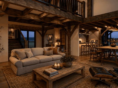 Two bedroom timber barn house with mezzanine and vaulted ceilings in NZ