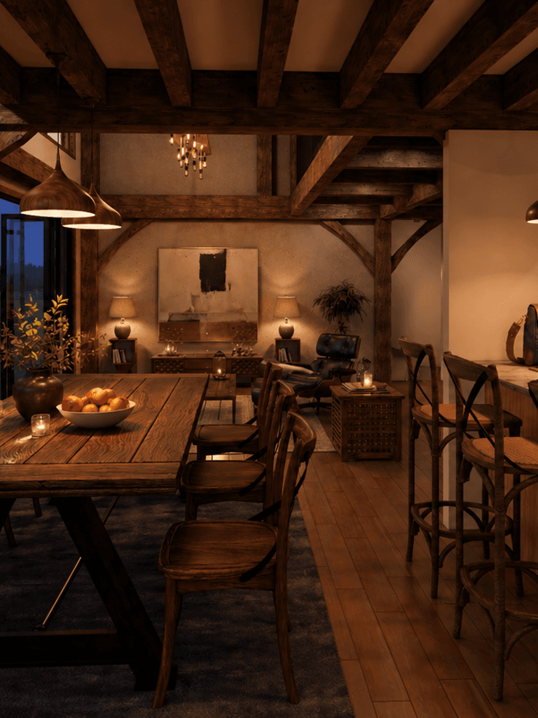 Contemporary rural barn home NZ with large entertaining spaces and timber beams - interior
