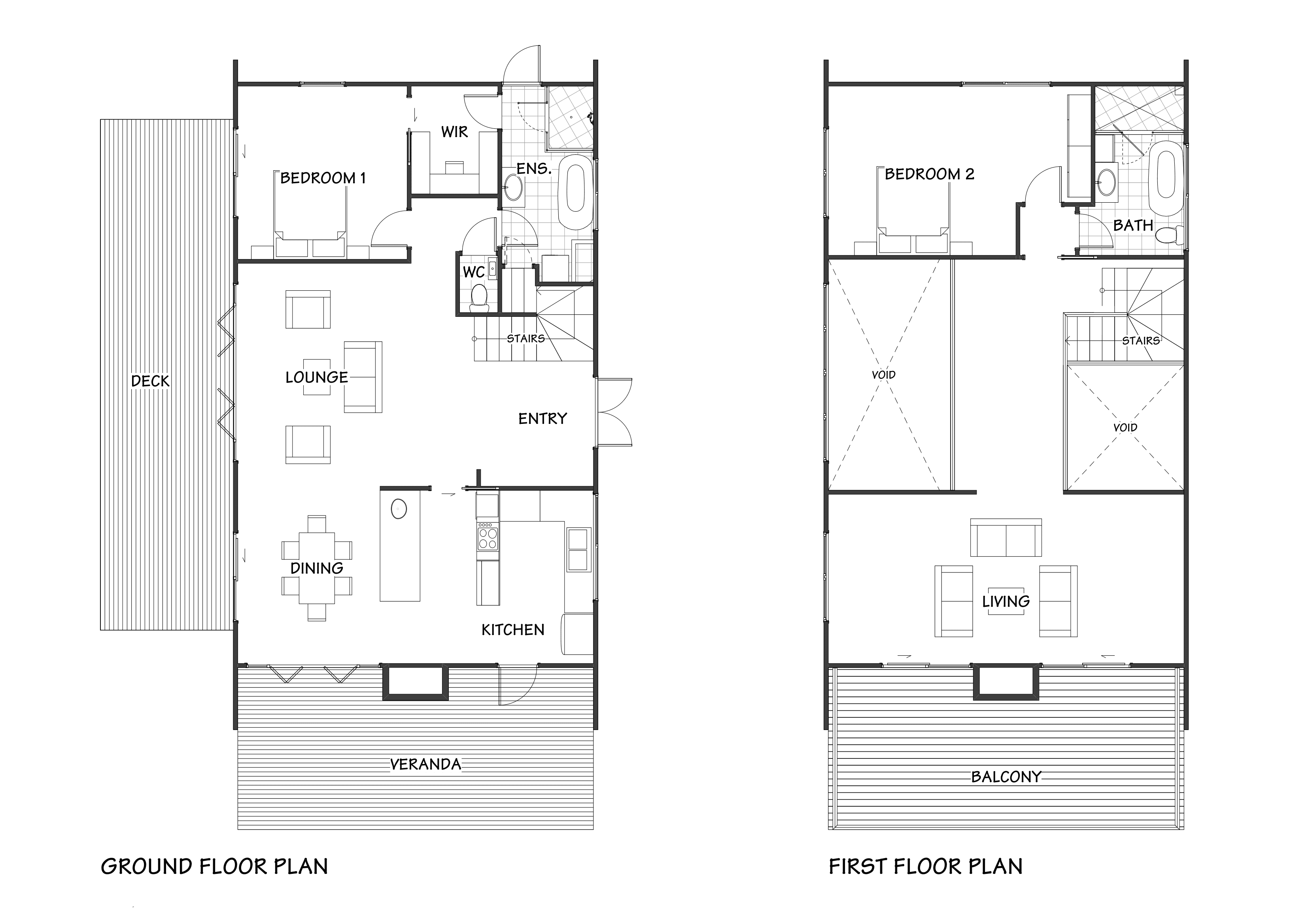 Luxury 2 bedroom barn home in New Zealand with large open-plan living area - floor plan