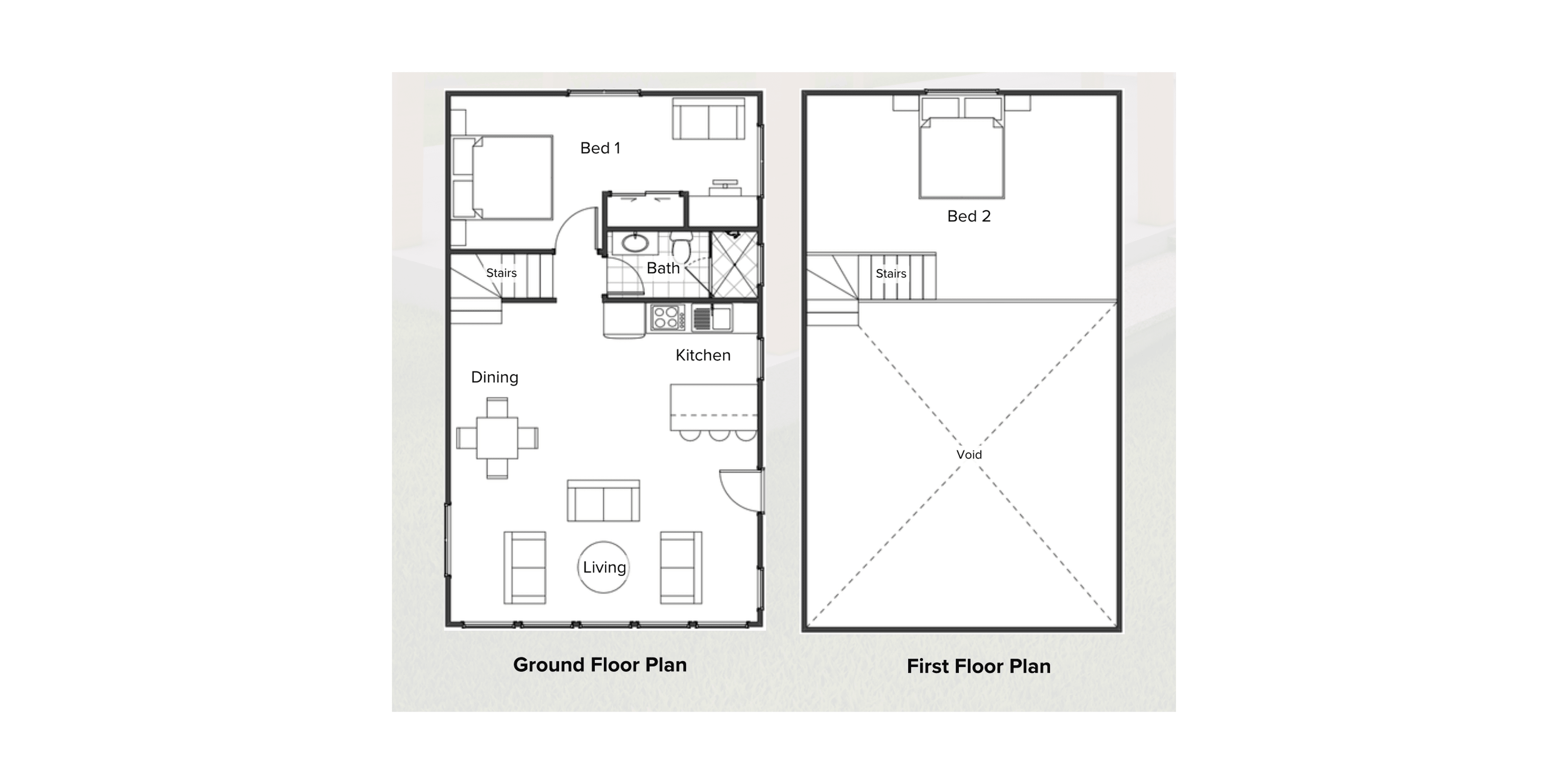 Timber frame barn studio home floor plan in New Zealand with high ceilings and open living