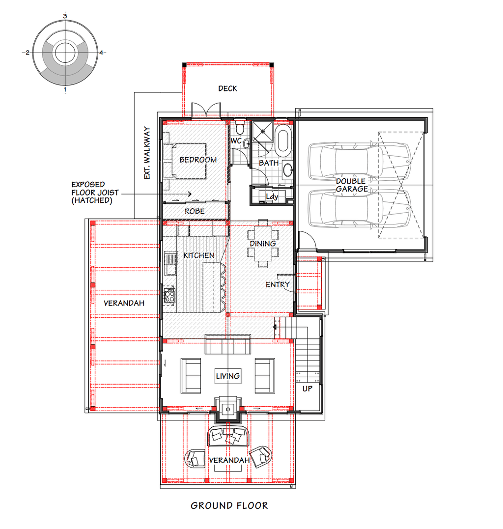 Floor plan for a timber frame barn home with loads of indoor-outdoor entertaining space