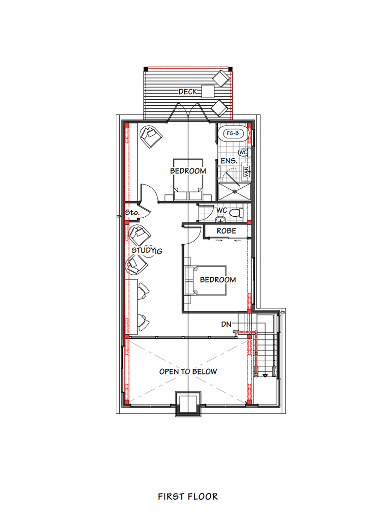 Floor plan for a timber frame barn home with loads of indoor-outdoor entertaining space, an office and loft - first floor