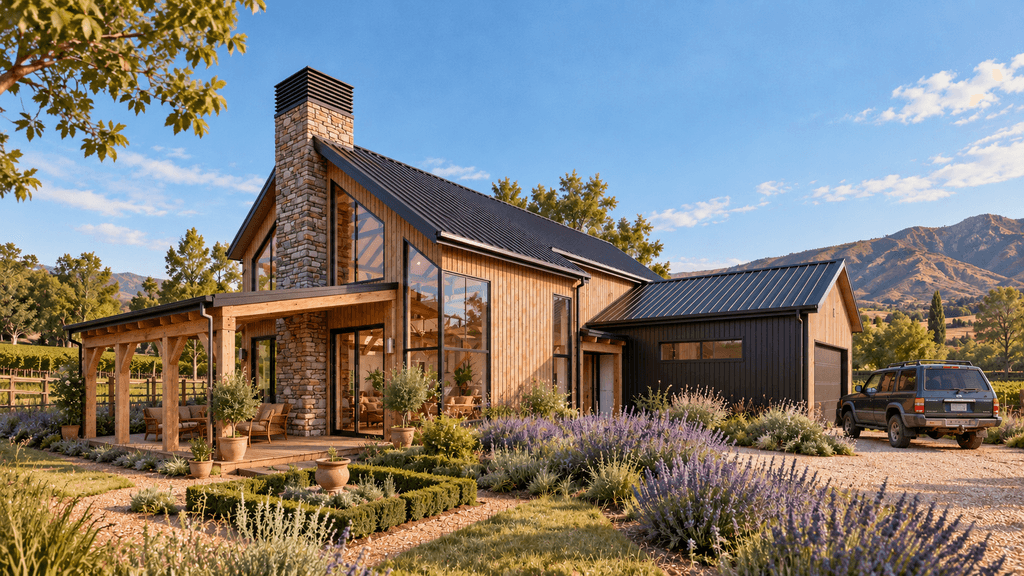 Timber deck extending from the barn home living area for indoor-outdoor entertaining