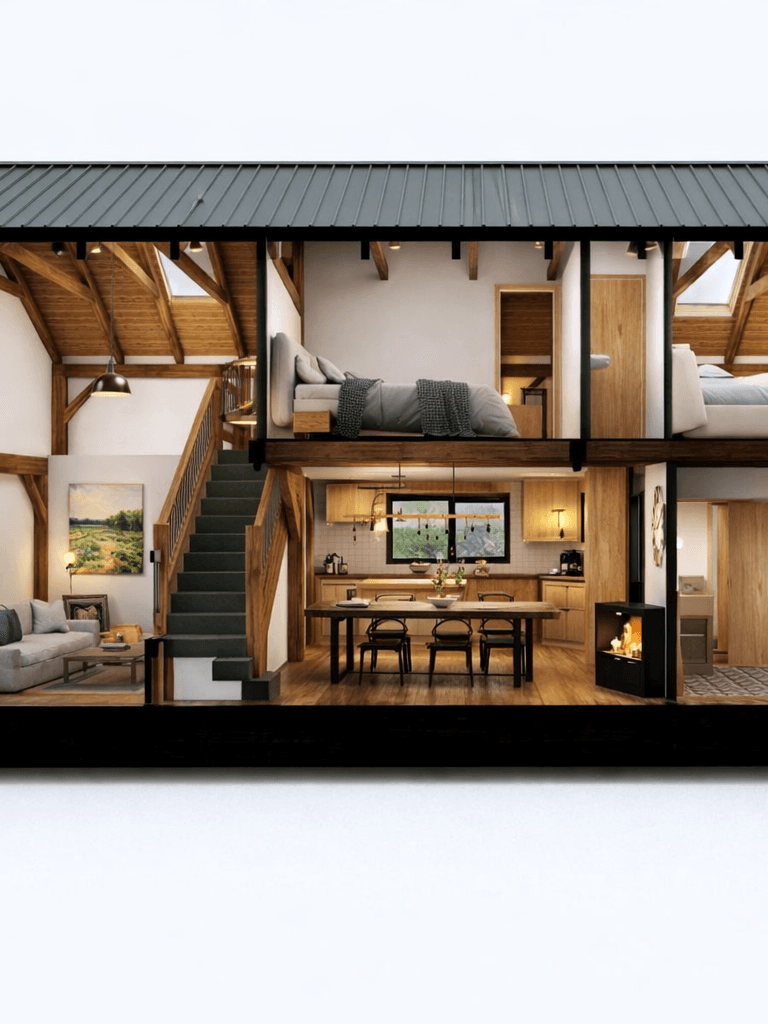 Luxury barn home with exposed timber structure in NZ