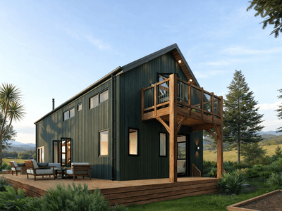 Refined barn home exterior with timber in New Zealand