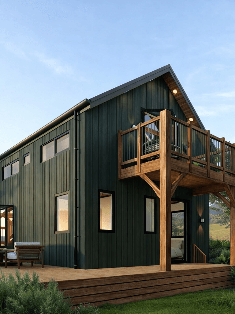 Refined barn home exterior with timber in New Zealand