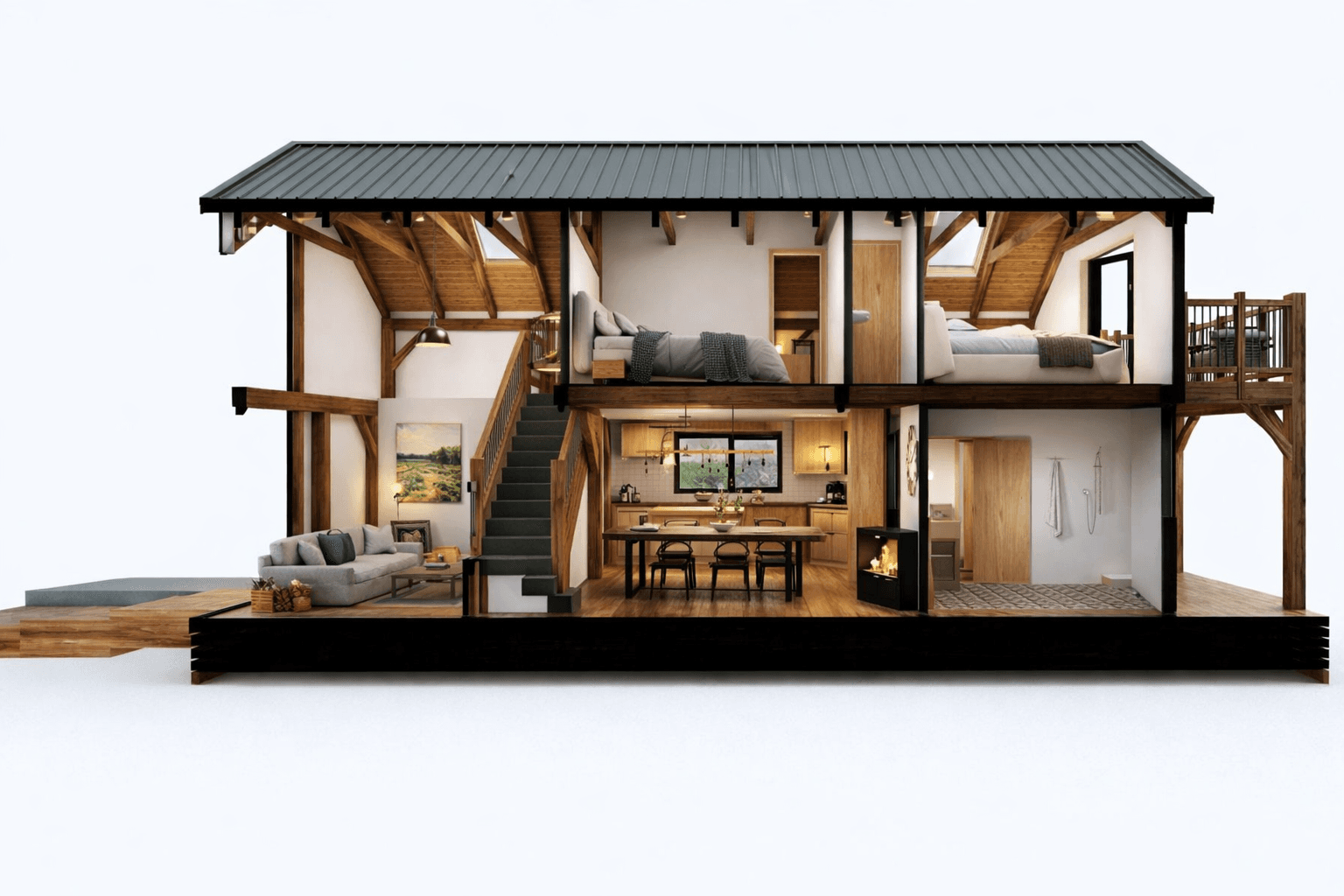 Luxury barn home with exposed timber structure in NZ