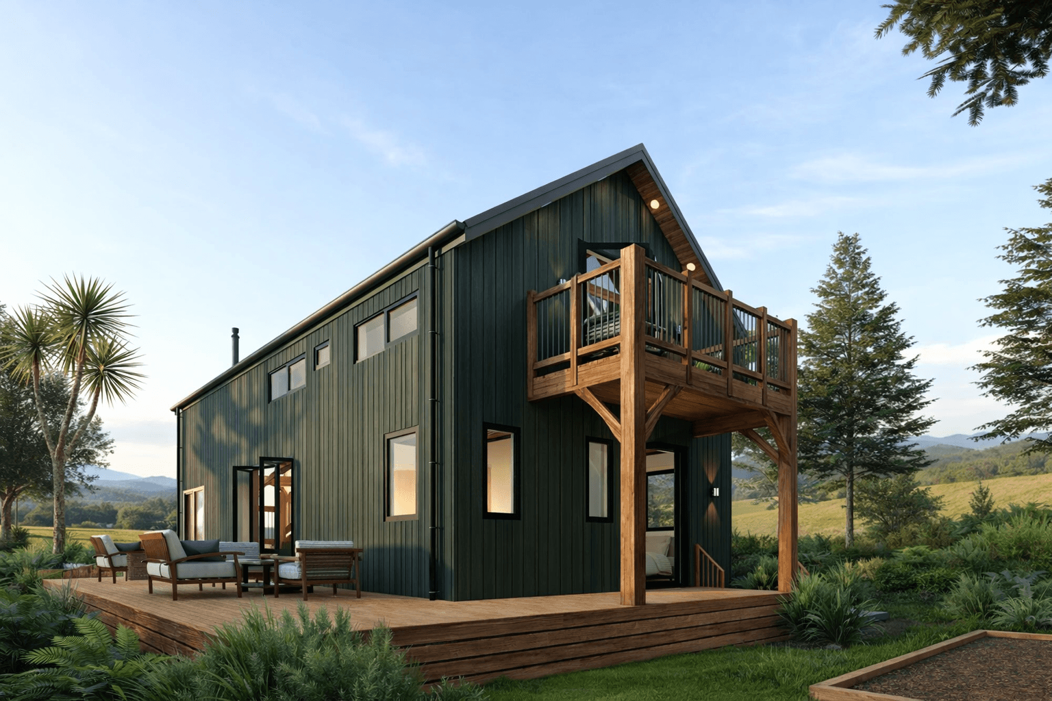 Refined barn home exterior with timber in New Zealand